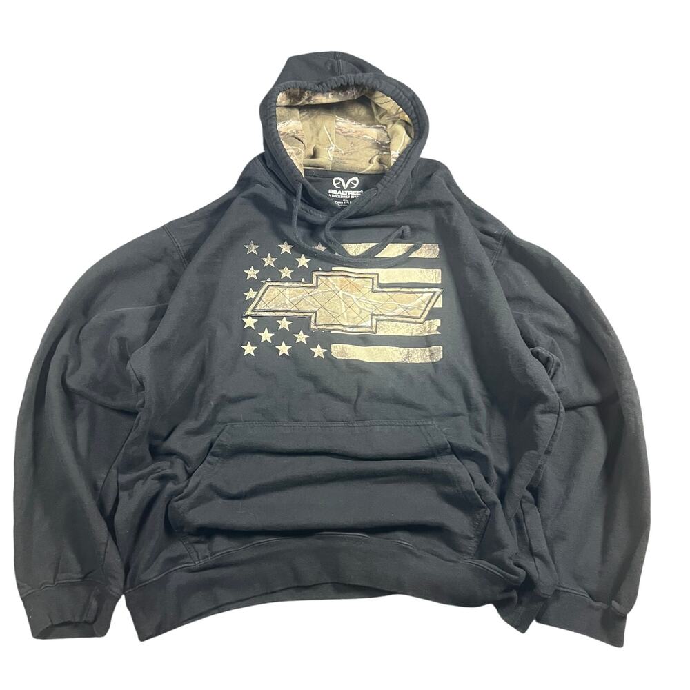 Men’s Black hoodie Chevron Real Tree. Size XL